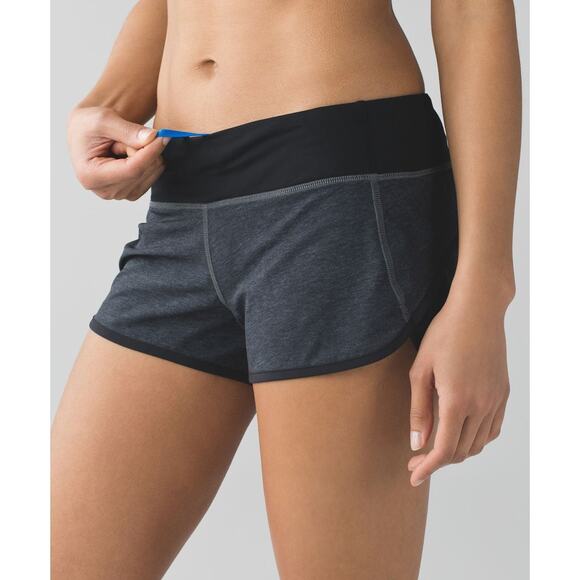 Lululemon Speed Shorts Heathered Black Lakeside Blue SZ 8 - Picture 10 of 10